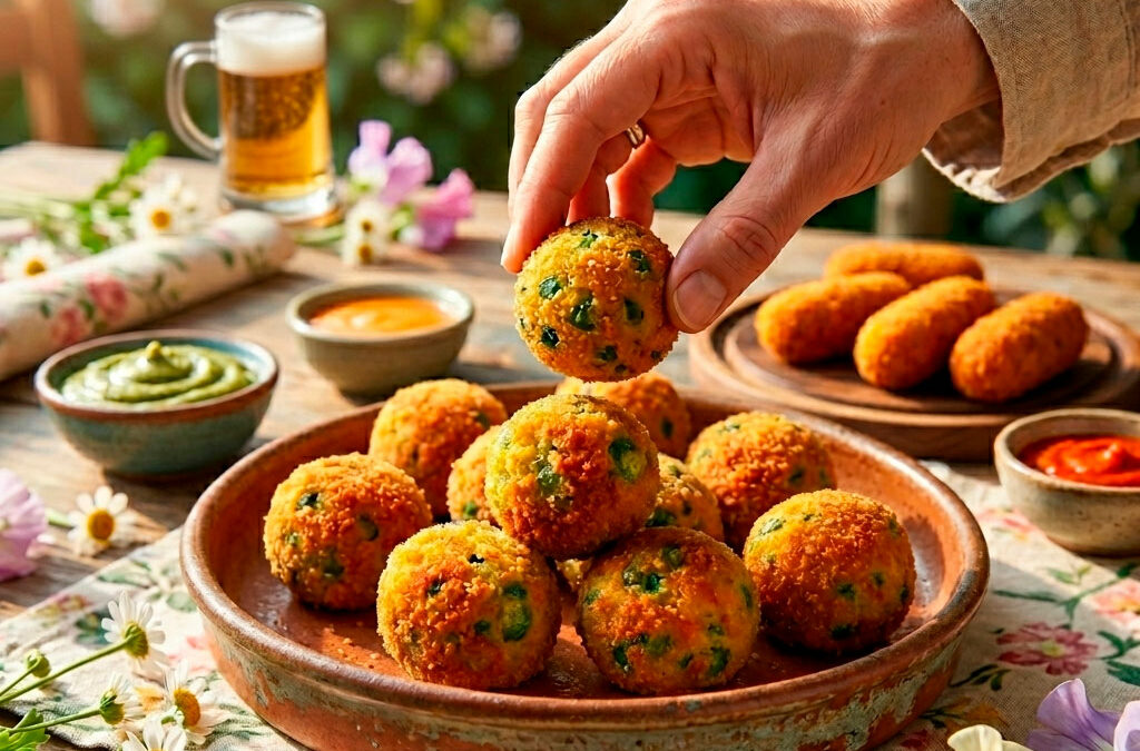 Croquetas de Paté de Aceitunas Verdes con Pimientos del Piquillo